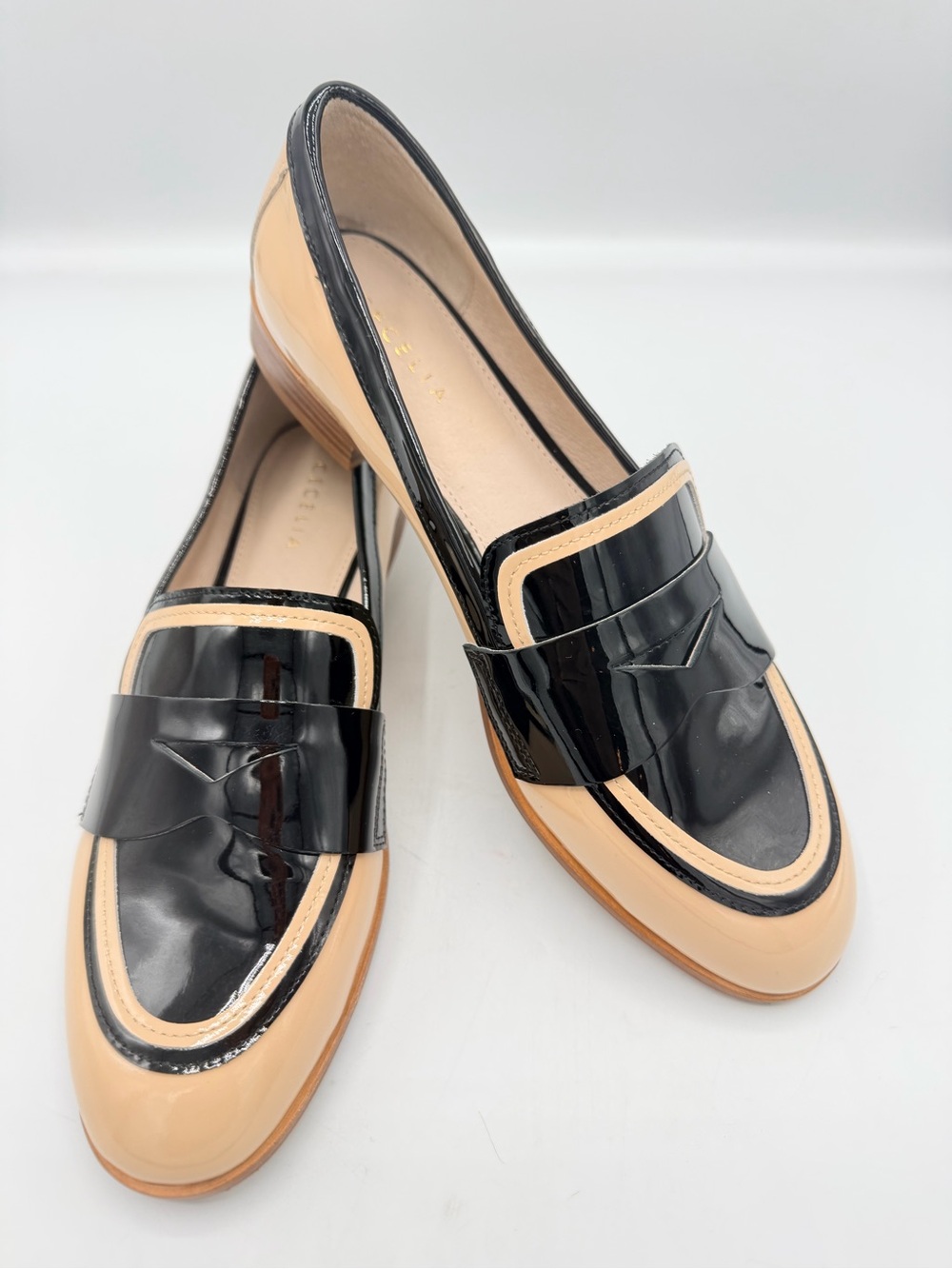 Cecelia New York Kail Penny Loafers Patent Leather Nude Black - Picture 2 of 10